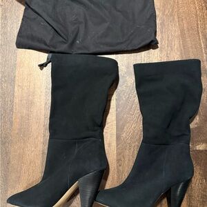 Something Navy brand black suede slouchy boots. Great for fall and winter.